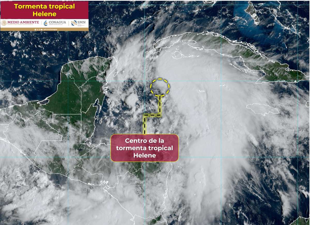 Con vientos máximos sostenidos de 75 km/h y rachas de hasta 95 km/h, Helene se desplaza hacia el noroeste a una velocidad de 19 km/h.