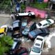 Una corriente de agua arrastra 10 vehículos en la colonia Nuevo México de Guadalupe, N.L., tras intensas lluvias; no hay heridos.