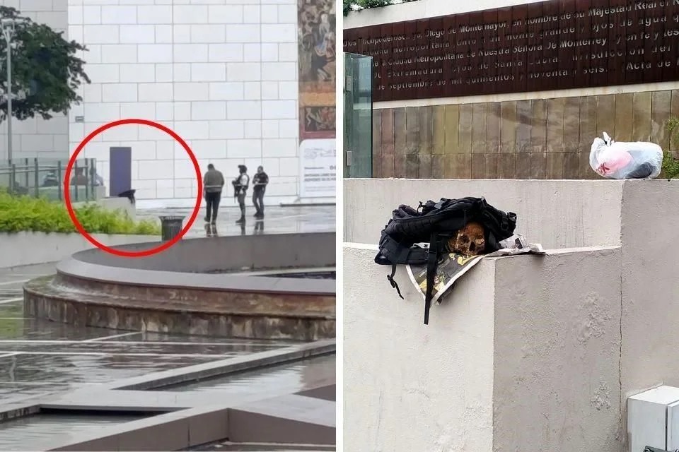 Policía de Monterrey detiene a dos hombres por dejar un cráneo humano frente al Museo de Historia Mexicana.