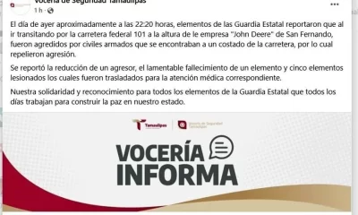 Emboscada en Tamaulipas deja una policía estatal muerta y cinco heridos; suman tres oficiales asesinados en 24 horas por el crimen organizado.