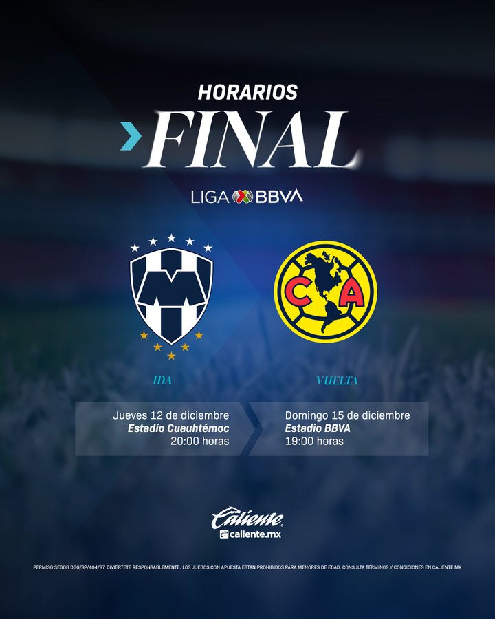 Rayados y América jugarán la Final el jueves en Puebla y el domingo en Monterrey; Media Day será el miércoles antes del primer duelo.