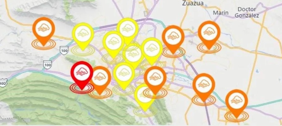 La calidad del aire en Monterrey es alarmante: 1 estación reporta niveles muy malos, 9 malos y 5 regulares, afectando zonas clave.