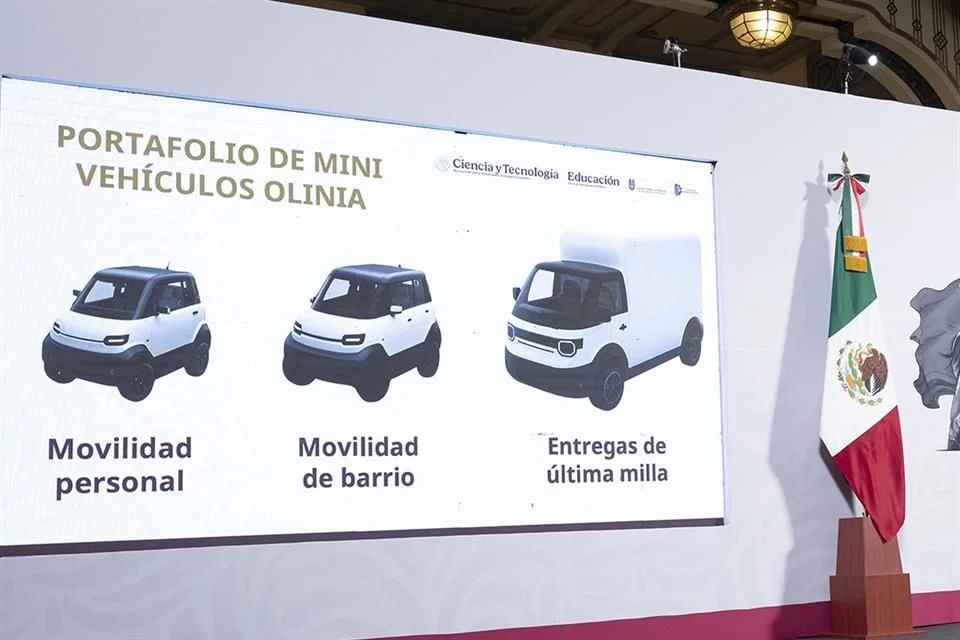 El Gobierno federal diseña "Olinia", un auto eléctrico compacto de bajo costo. Se planea su producción mediante asociación público-privada.