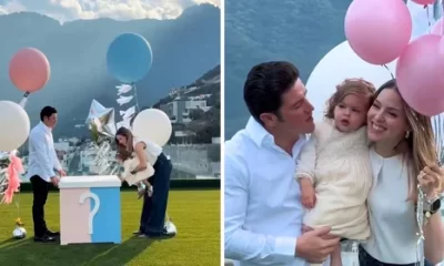 Con su hija Mariel a su lado, Mariana y Samuel destaparon la caja, de donde salieron globos rosas, confirmando así que su próximo bebé será una niña.