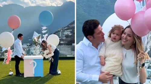 Con su hija Mariel a su lado, Mariana y Samuel destaparon la caja, de donde salieron globos rosas, confirmando así que su próximo bebé será una niña.