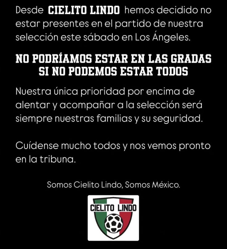 En comunicados difundidos en redes sociales, los grupos señalaron que no pueden alentar al Tri mientras sus familias y comunidades enfrentan riesgos por operativos migratorios.