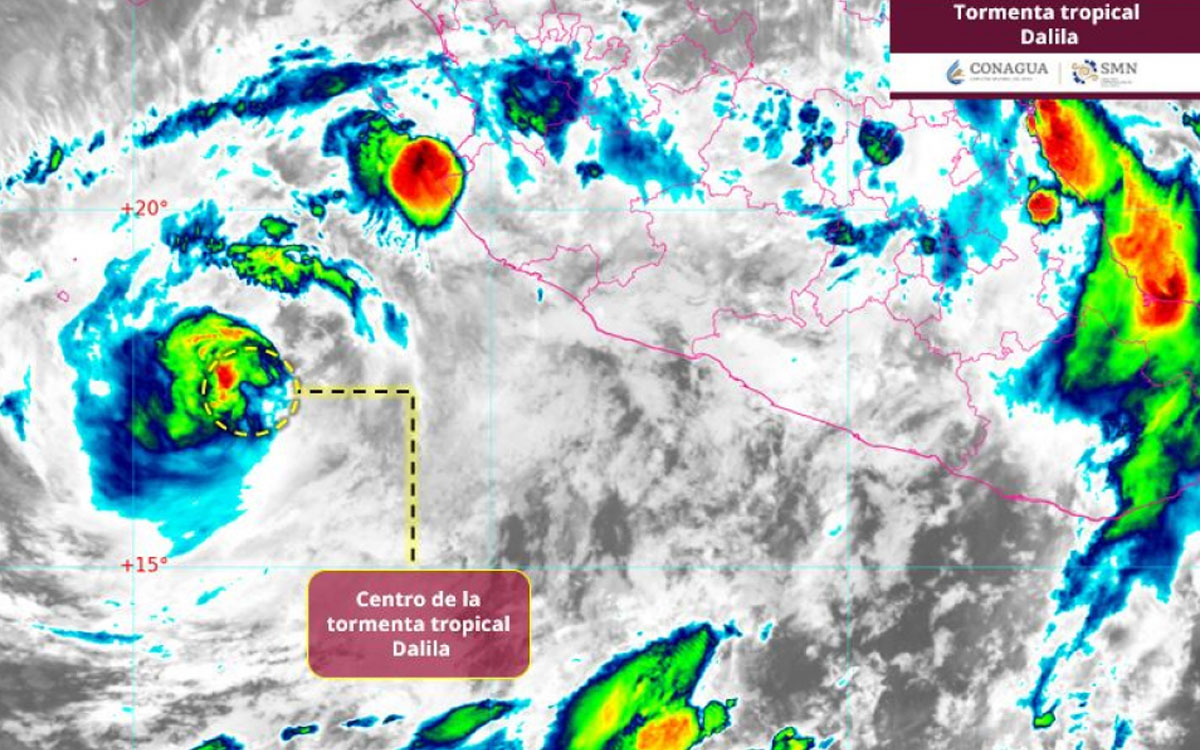 La Comisión Nacional del Agua (Conagua) señaló que Dalila está generando lluvias intensas en Nayarit y Jalisco, muy fuertes en Michoacán, y fuertes en Sinaloa y Colima.