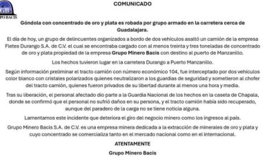 Grupo Minero Bacis lamentó el incidente, señalando el impacto negativo que estos delitos generan en la industria minera y en los ingresos del país.