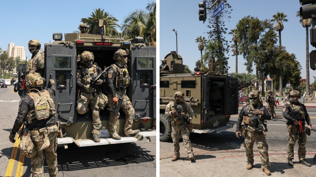 La alcaldesa de Los Ángeles, Karen Bass, expresó su indignación por el despliegue de fuerzas armadas en un espacio público frecuentado por familias