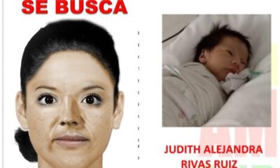 La bebé sustraída mide 55 centímetros, tiene tez morena clara, cara redonda, cabello lacio abundante color negro, cejas semipobladas, ojos cafés rasgados, nariz ancha, boca mediana y labios regulares.