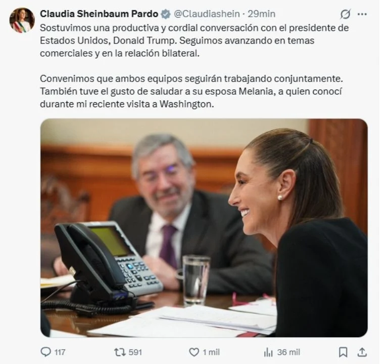 La presidenta también mencionó que el diálogo se dio en un contexto de tensiones entre México y Estados Unidos por temas de comercio y seguridad