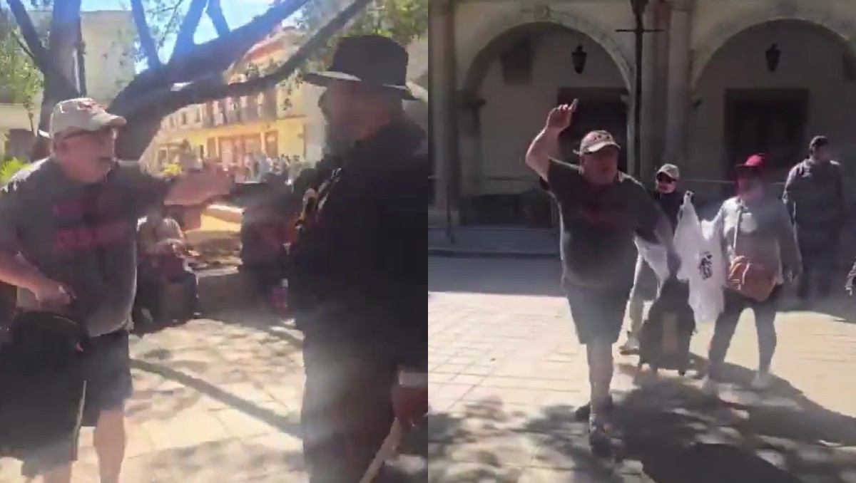 Turista extranjero confronta a manifestantes en el Zócalo de Oaxaca; el altercado quedó en video y generó polémica en redes sociales.