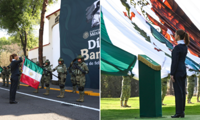 Durante el acto, Sheinbaum, como Comandanta Suprema de las Fuerzas Armadas, tomó protesta y abanderó a mil escoltas escolares y militares en todo el país