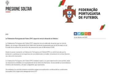 La federación explicó que cualquier decisión dependerá del monitoreo constante en coordinación con el Gobierno de Portugal y en comunicación directa con la Federación Mexicana de Fútbol