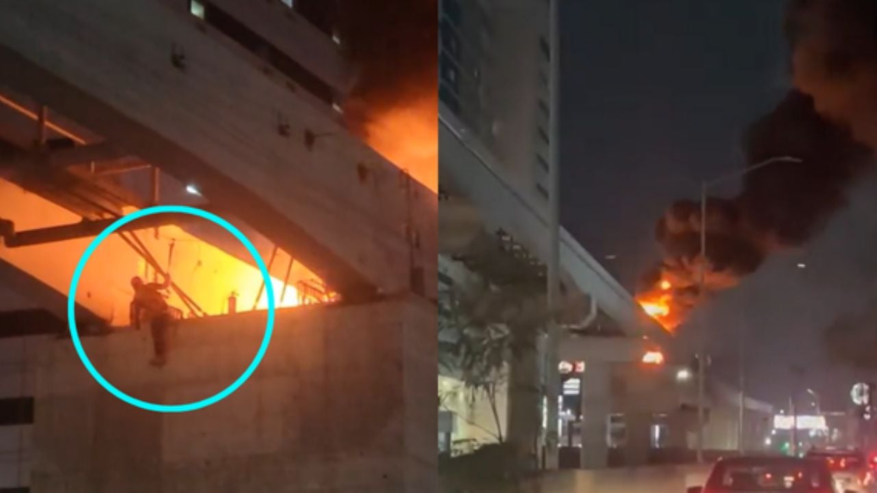 De acuerdo con el testigo que captó las imágenes, el trabajador gritaba desesperadamente mientras buscaba bajar de la columna donde se encontraba al momento del incendio.