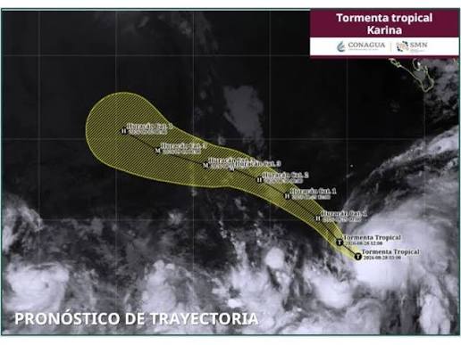 El pronóstico señala que ‘Karina’ podría alcanzar la categoría 3 entre la tarde y noche del 30 de agosto y permanecer con esa intensidad durante aproximadamente dos días, antes de debilitarse nuevamente a categoría 1