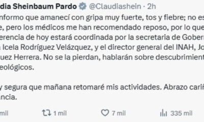A través de redes sociales, Sheinbaum explicó que debido a su malestar decidió suspender sus actividades de la mañana
