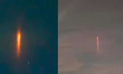Entre las posibilidades se encuentra un pilar de luz, un fenómeno óptico que puede producirse cuando la iluminación de una fuente ubicada en tierra se refleja en pequeños cristales de hielo suspendidos en la atmósfera, creando la apariencia de una columna que se eleva hacia el cielo.