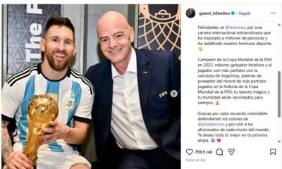 El dirigente de la FIFA señaló además que Messi consiguió establecer una marca histórica al convertirse en el futbolista con más partidos disputados en la historia de las Copas del Mundo