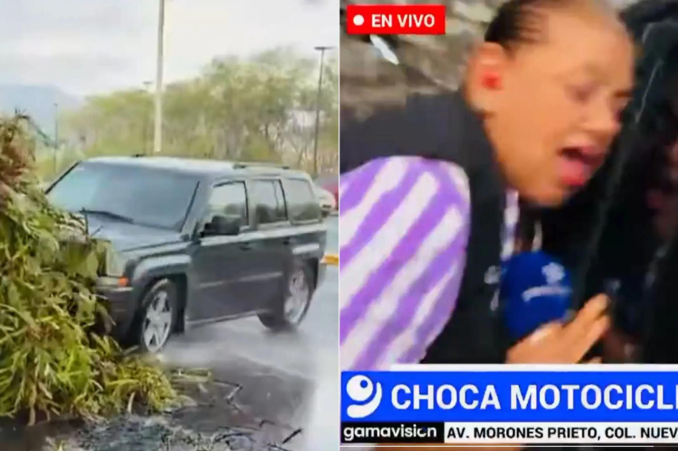 Mientras se encontraban frente a las cámaras, una camioneta tipo Cherokee que circulaba por la avenida derrapó y perdió el control debido a las condiciones de la vialidad, terminando por impactar a los dos trabajadores de prensa