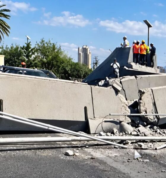 El derrumbe ocurrió a la altura del cruce con la avenida Félix U. Gómez, cerca de la Escuela Normal Superior, donde los fragmentos de concreto cayeron sobre un Volkswagen Virtus
