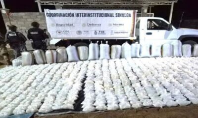 La acción fue realizada por elementos de la Guardia Nacional, Ejército Mexicano y Policía Estatal Preventiva, quienes interceptaron un vehículo de redilas y, tras inspeccionarlo, localizaron la droga oculta en su interior.